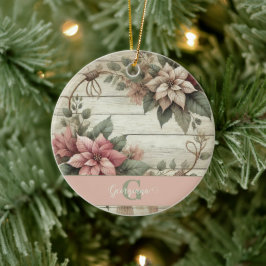 Individuelle Name Shabby Chic Pastel Poinsettias G Keramik Ornament