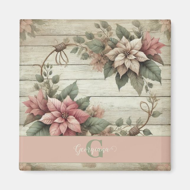 Individuelle Name Shabby Chic Pastel Poinsettias G Magnet (Vorne)