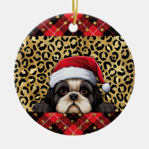 Individuelle Name Shih Tzu dog Weihnachtsmannmütze Keramik Ornament