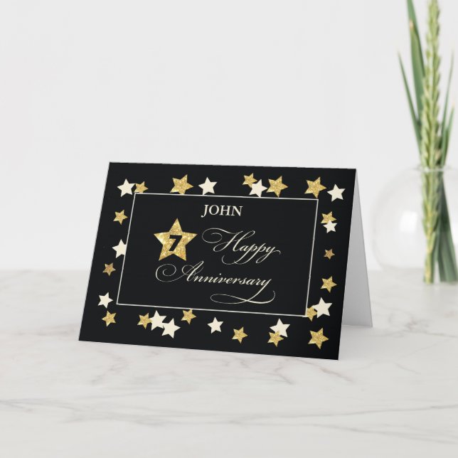 Individuelle Name Siebter Anniversary Black Karte (Vorderseite)