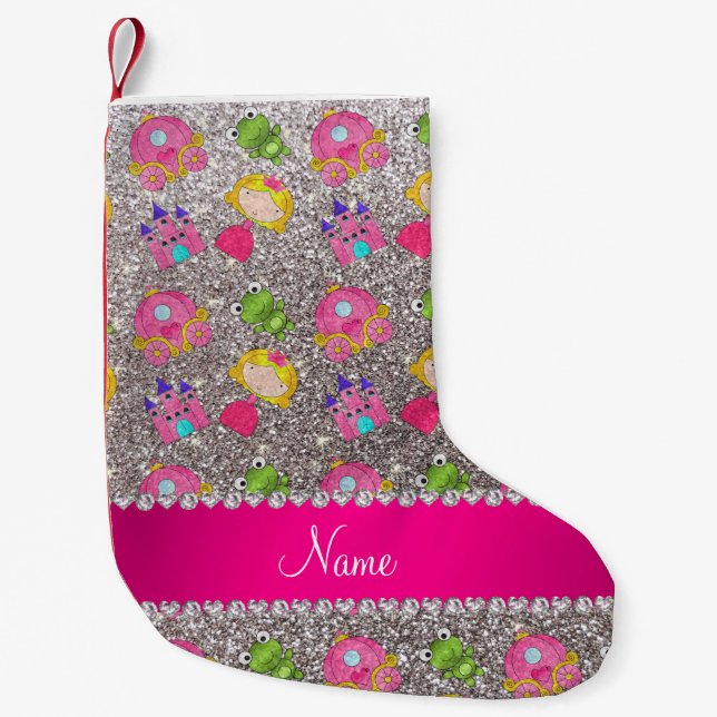 Individuelle Name Silberfrösche Glitzer Kleiner Weihnachtsstrumpf (Vorderseite)