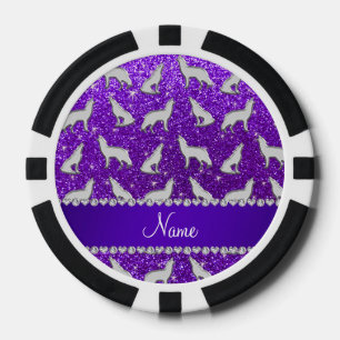 Individuelle Name Silberwolf indigo lila Glitzer Pokerchips