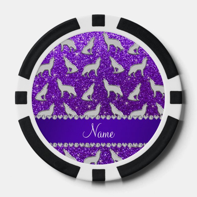 Individuelle Name Silberwolf indigo lila Glitzer Pokerchips (Vorderseite)