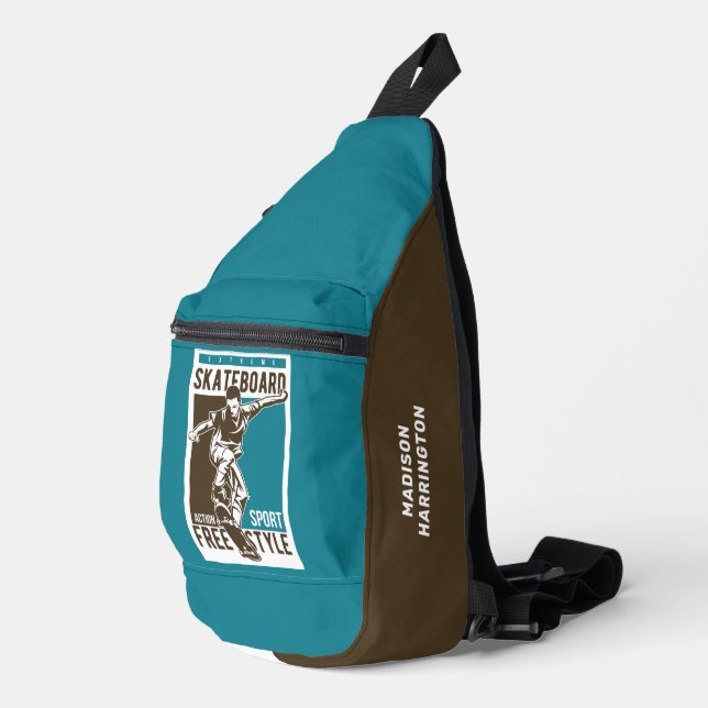 Individuelle Name Skateboard Crossbody Bag (Rechte Ecke)