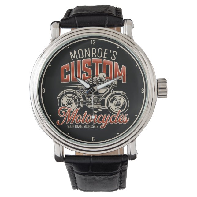 Individuelle Name Skeleton Motorrad-Shop Armbanduhr (Vorderseite)