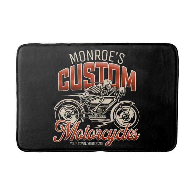 Individuelle Name Skeleton Motorrad-Shop Badematte (Vorderseite)