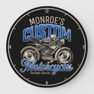 Individuelle Name Skeleton Motorrad-Shop Große Wanduhr
