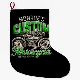 Individuelle Name Skeleton Motorrad-Shop Großer Weihnachtsstrumpf