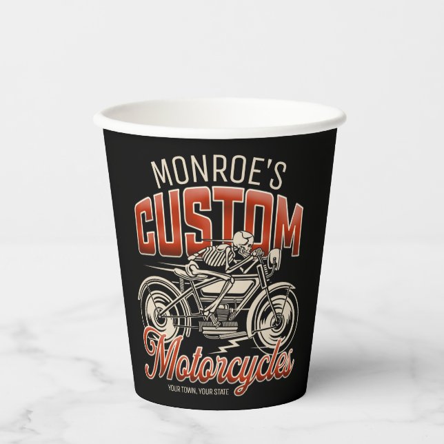 Individuelle Name Skeleton Motorrad-Shop Pappbecher (Vorderseite)