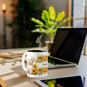 individuelle Name Skript-Blume niedliche Welpen Hu Zweifarbige Tasse
