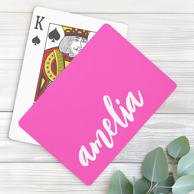 Individuelle Name-Skript fett bedruckt, rosa und w Spielkarten (Custom name script bold hot pink and white poker cards)