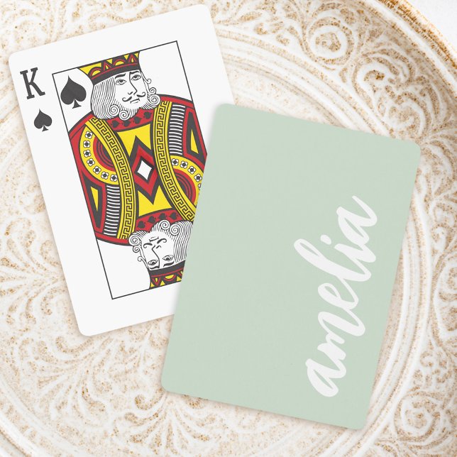 Individuelle Name-Skripte leuchten grün und weiß Spielkarten (Custom name script light sage green and white poker cards)