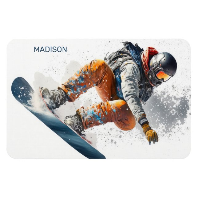 Individuelle Name Snowboarder Illustration Magnet (Horizontal)