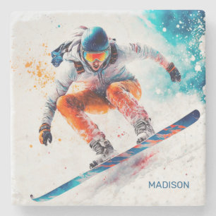Individuelle Name Snowboarder Illustration Steinuntersetzer