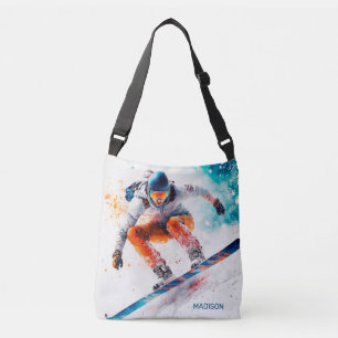 Individuelle Name Snowboarder Illustration Tragetaschen Mit Langen Trägern