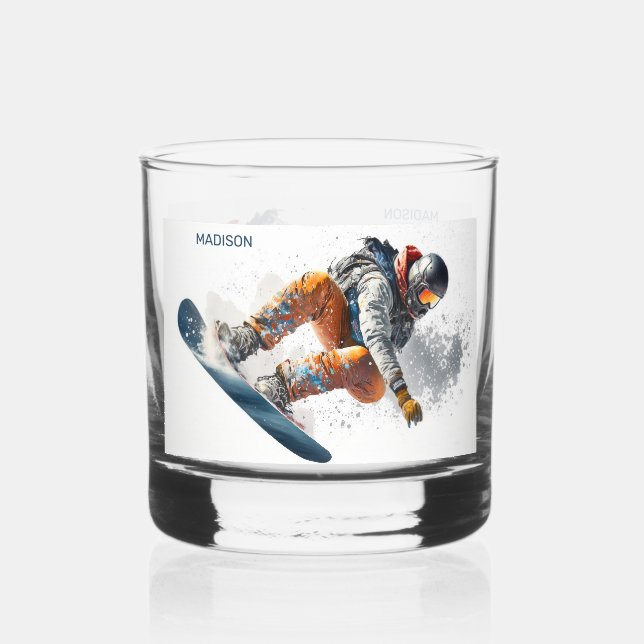 Individuelle Name Snowboarder Illustration Whiskyglas (Vorderseite)