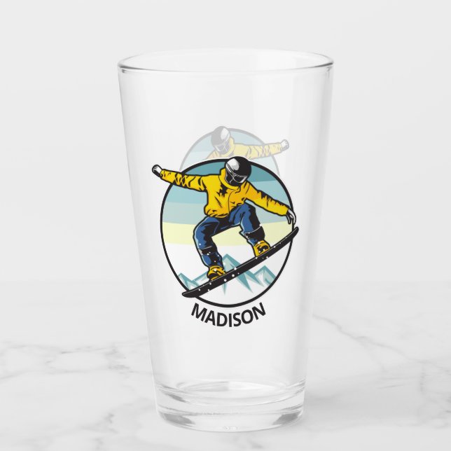 Individuelle Name-SNOWBOARDER-Pint-Glas Glas (Vorderseite)