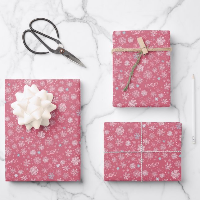 Individuelle Name Snowflakes Geschenkpapier Set (Vorderseite)