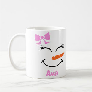 Individuelle Name Snowman Snowgirl Pink Bow Kaffeetasse