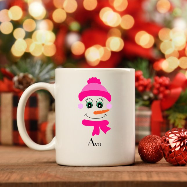 Individuelle Name Snowman Snowgirl Pink Hat und Sc Kaffeetasse (Von Creator hochgeladen)