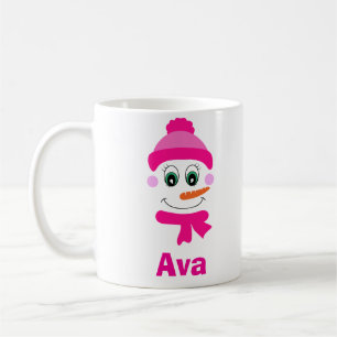 Individuelle Name Snowman Snowgirl Pink Hat und Sc Kaffeetasse