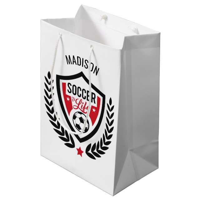 Individuelle Name Soccer Logo-Tasche Mittlere Geschenktüte (Vorderseite Schrägansicht)