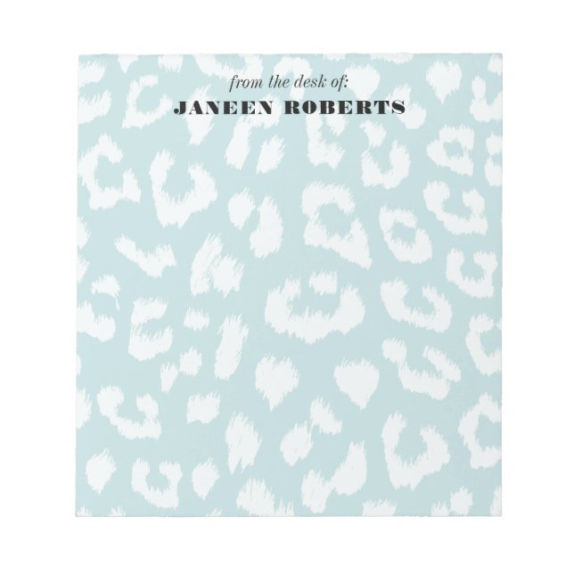 Individuelle Name Soft Aqua Blue Leopard Print Notizblock (Vorderseite)