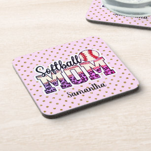 Individuelle Name Softball Mama   Pink und Gold Po Getränkeuntersetzer
