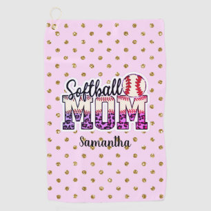 Individuelle Name Softball Mama   Pink und Gold Po Golfhandtuch
