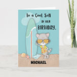 Individuelle Name Son Birthday Beach Funny Cool Ra Karte<br><div class="desc">Dieser niedliche Racon ist bereit, mit seinem Surfbrett die Wellen zu reiten. Aber warten Sie, da es der Geburtstag Ihres liebsten Sohnes ist, der niedliche würde gewollt, neben ihm zu fahren. Hol ihm diese Karte, damit der coole Racon ihn begrüßen und ihn einladen kann, mit ihm die Wellen zu reiten....</div>