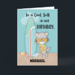 Individuelle Name Son Birthday Beach Funny Cool Ra Karte<br><div class="desc">Dieser niedliche Racon ist bereit, mit seinem Surfbrett die Wellen zu reiten. Aber warten Sie, da es der Geburtstag Ihres liebsten Sohnes ist, der niedliche würde gewollt, neben ihm zu fahren. Hol ihm diese Karte, damit der coole Racon ihn begrüßen und ihn einladen kann, mit ihm die Wellen zu reiten....</div>