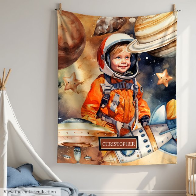 Individuelle Name Space Blanket Astronaut Planets  Fleecedecke (Custom Name Space Blanket Astronaut Planets Boys)