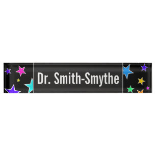 Individuelle Name + Spaß, farbenfrohe Sternenmuste Namensplakette
