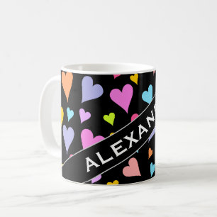 Individuelle Name + Spaß, Liebe, farbenfrohe Herz Tasse