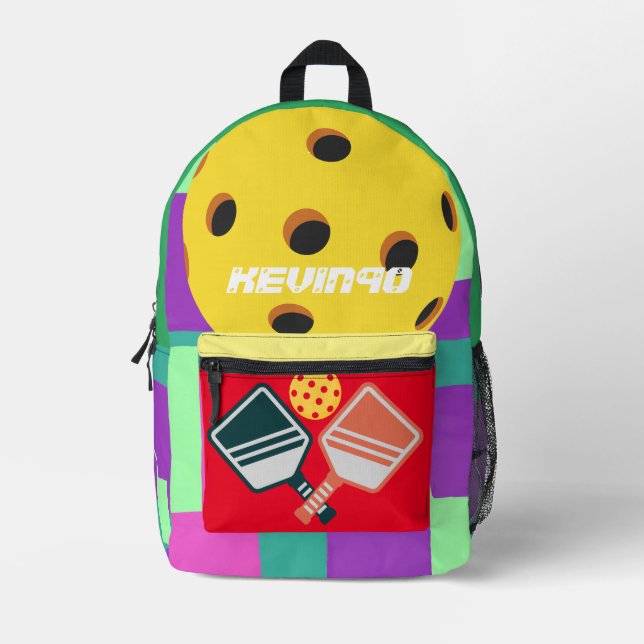 Individuelle Name-Spaß multicolor Pickleball Trend Bedruckter Rucksack (Vorderseite)