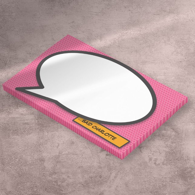 Individuelle Name Speech Bubble Fun Comic Rosa Post-it Klebezettel (Custom Name Speech Bubble Fun Comic Book Pink Post-it Notes)