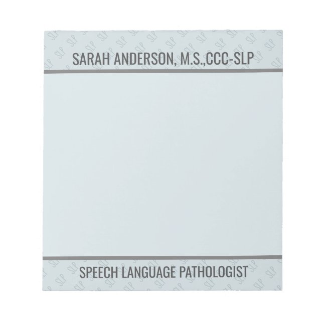 Individuelle Name Speech Language Pathologist SLP  Notizblock (Vorderseite)