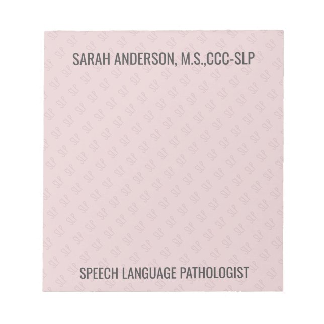 Individuelle Name Speech Language Pathologist SLP  Notizblock (Vorderseite)