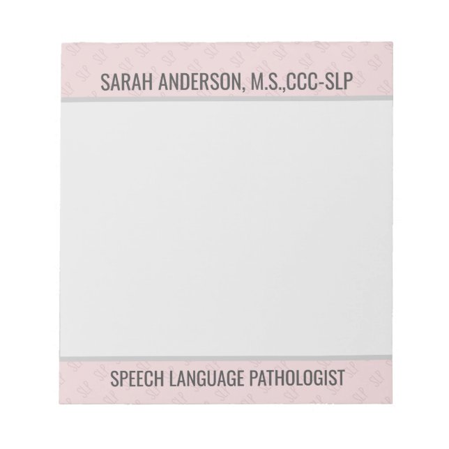 Individuelle Name Speech Language Pathologist SLP  Notizblock (Vorderseite)