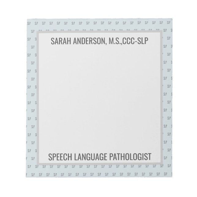 Individuelle Name Speech Language Pathologist SLP  Notizblock (Vorderseite)