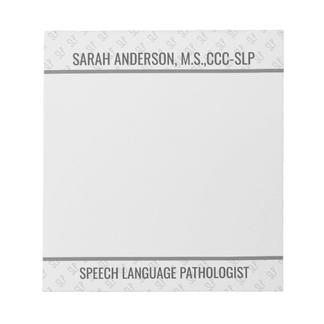 Individuelle Name Speech Language Pathologist SLP  Notizblock (Vorderseite)