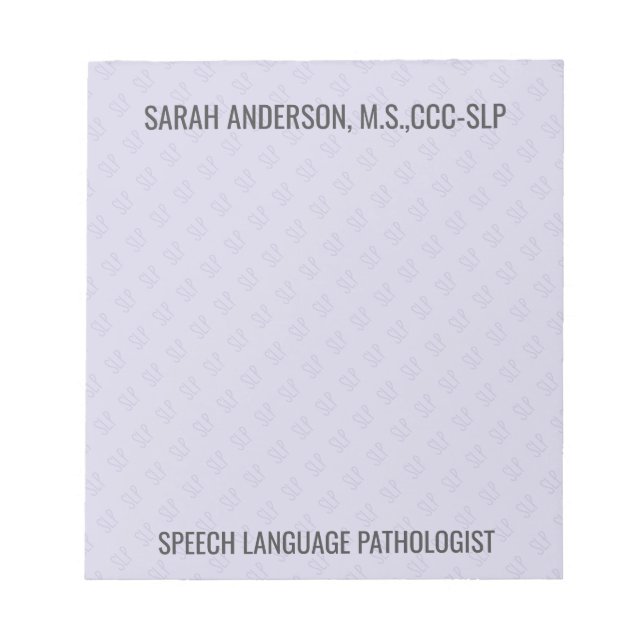 Individuelle Name Speech Language Pathologist SLP  Notizblock (Vorderseite)