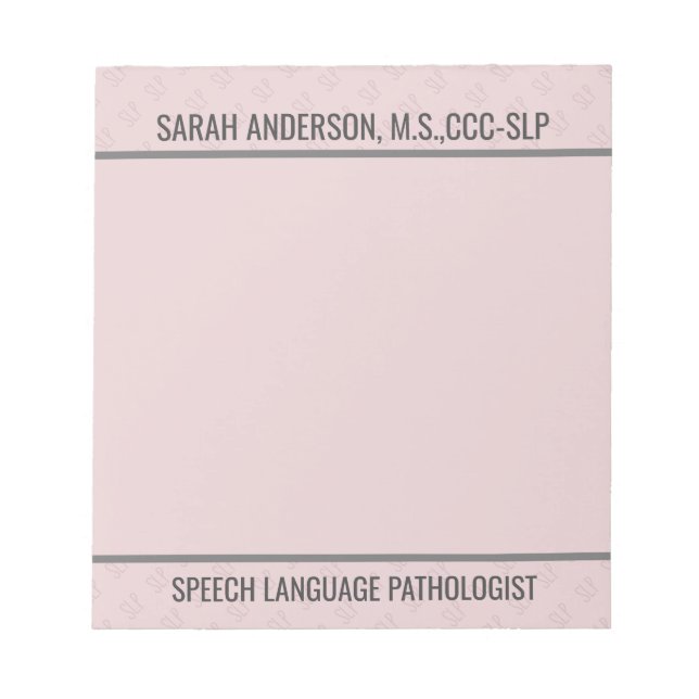 Individuelle Name Speech Language Pathologist SLP  Notizblock (Vorderseite)