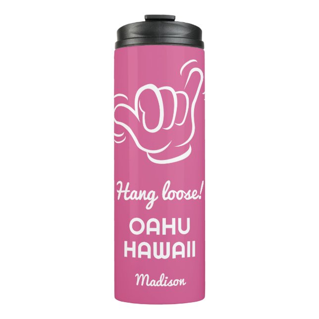 Individuelle Name, Standort und Farbe Shaka Thermosbecher (Vorderseite)
