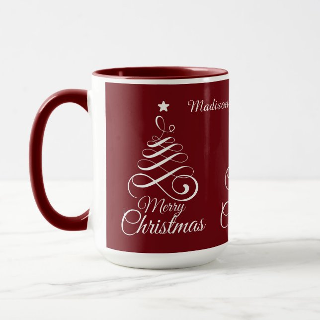 Individuelle Name Stilisierte Weihnachtsbaum-Tasse Tasse (Links)