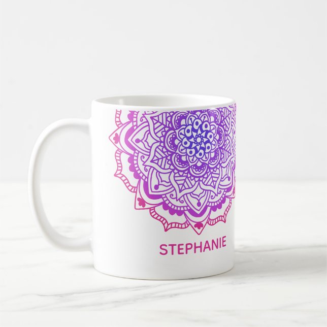 Individuelle Name Stilvoll Lila Pink Boho Mandala Kaffeetasse (Links)