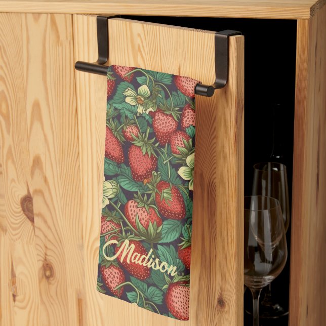Individuelle Name Strawberry Pattern Geschirrtuch (Drittel gefaltet)