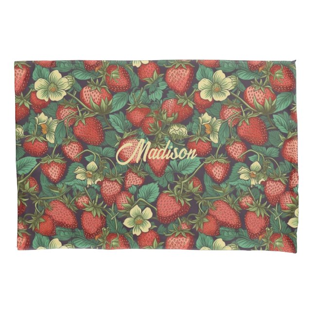 Individuelle Name Strawberry Pattern Kissenbezug (Vorderseite)
