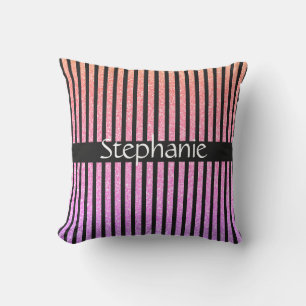 Individuelle Name Streifen Schwarze Rose Gold Pink Kissen