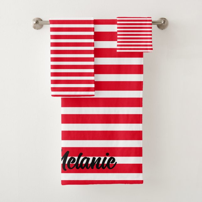 Individuelle Name Stripes Muster Rotes Weihnachtsf Badhandtuch Set (Insitu)